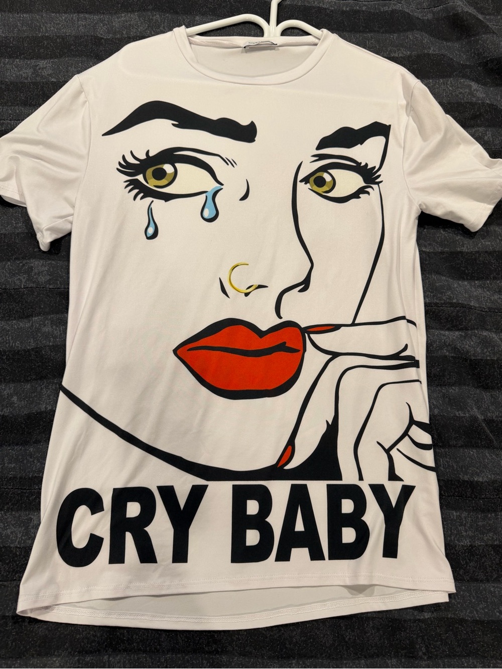 Fashion Nova Cry Baby Graphic Tee | White Pop Art T-Shirt | Oversized